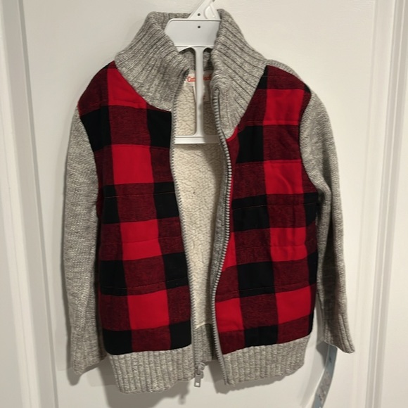 2T Cat & Jack Red/Black Flannel And Heather Grey Full Zip w/ Soft Fleece Inside - Picture 3 of 6
